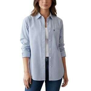 Vintage Cruel Girl Western Button Down Shirt Medium Blue White Pinstripe Cotton